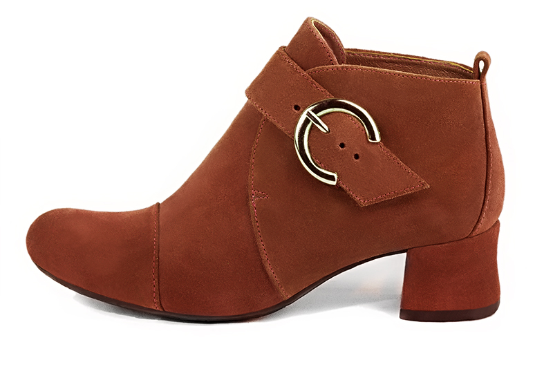 French elegance and refinement for these terracotta orange dress booties, with buckles at the front, 
                available in many subtle leather and colour combinations. You can personalise it with your own materials and colours.
Its large strap gives it a lot of confidence and will allow you a good support.
With dress trousers or jeans, or with a skirt for the most daring.  
                Matching clutches for parties, ceremonies and weddings.   
                You can customize these buckle ankle boots to perfectly match your tastes or needs, and have a unique model.  
                Choice of leathers, colours, knots and heels. 
                Wide range of materials and shades carefully chosen.  
                Rich collection of flat, low, mid and high heels.  
                Small and large shoe sizes - Florence KOOIJMAN